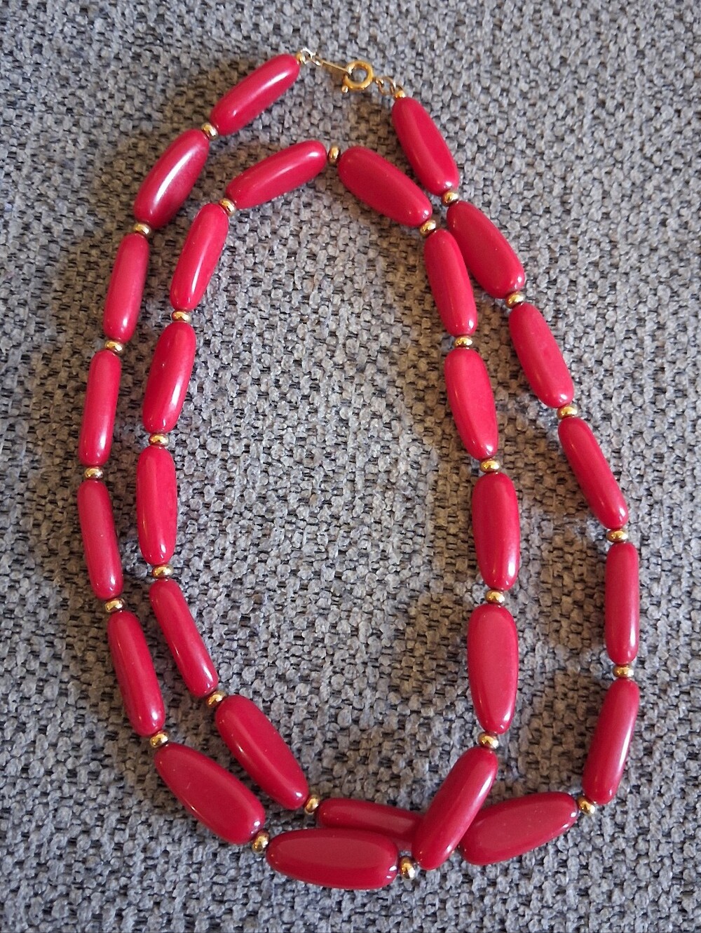 Vintage Red Beaded Necklace - Unbranded